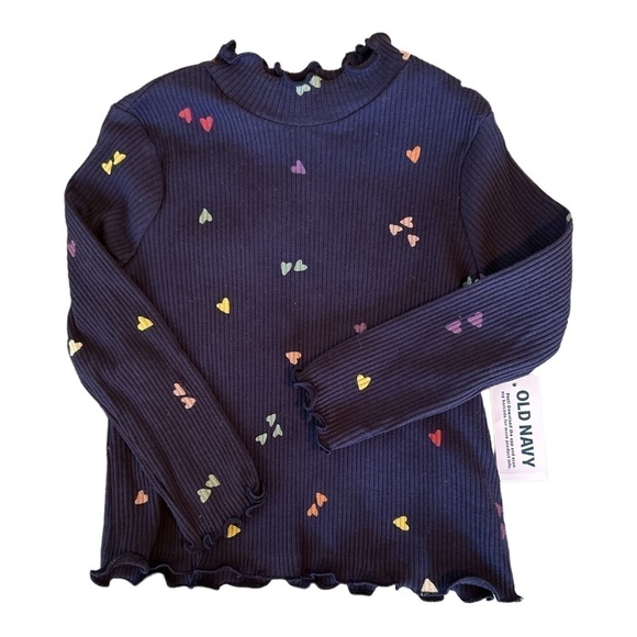 ❤️ OLD NAVY Blue Rib-Knit Heart-Print Long-Sleeve Mock-Neck Top Size 18-24M ❤️ - Picture 1 of 4